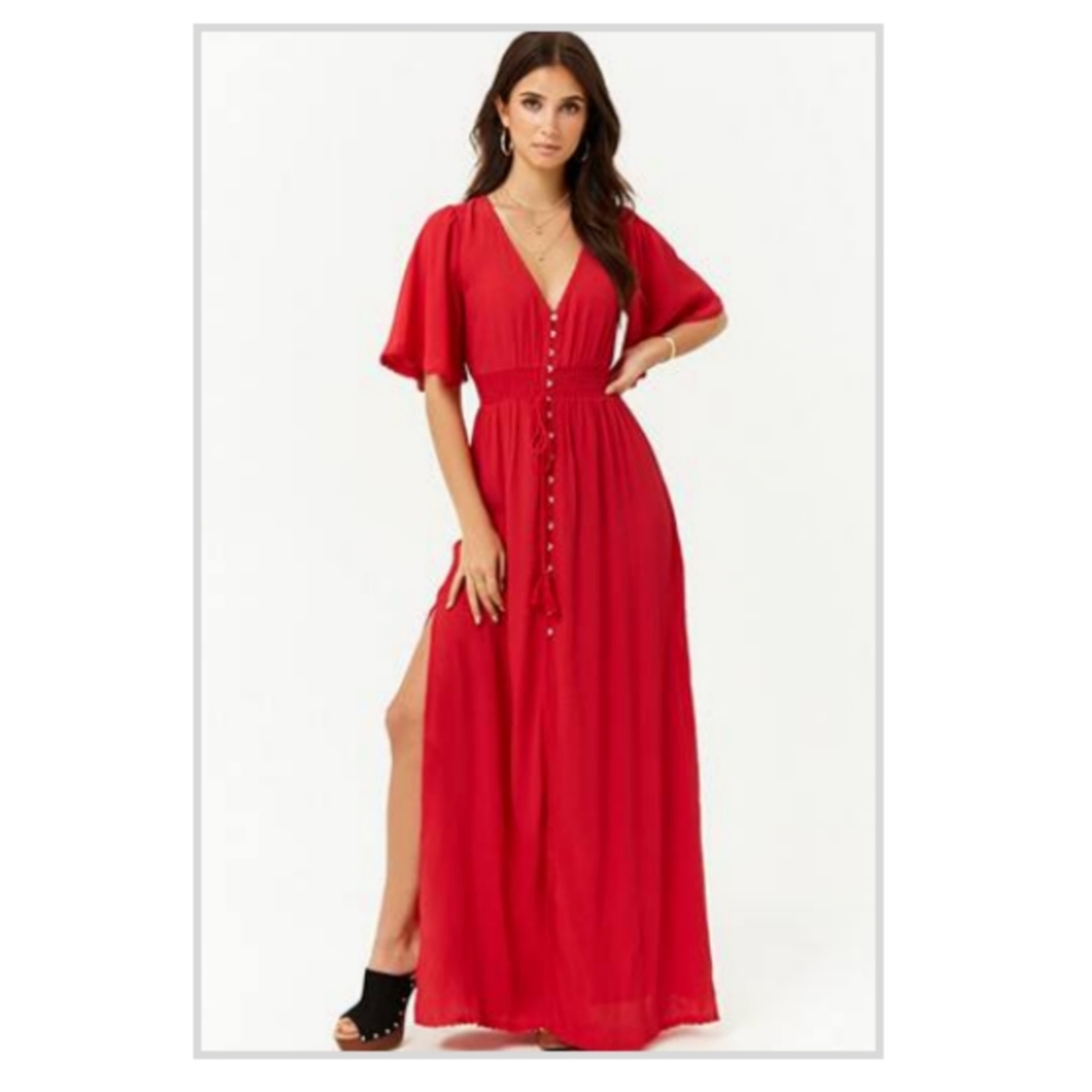 Forever21 red button down maxi dress